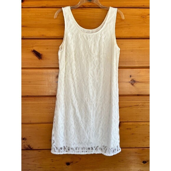 Ann Taylor Loft Dress Womens size 8 Cream Floral Lace Overlay Sleeveless - Picture 1 of 6